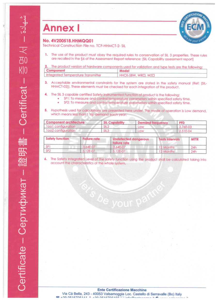 SIL 功能安全认证证书（附件页）